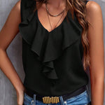 Nadorine Chic Ruffled Collar V-neck Top