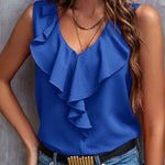 Nadorine Chic Ruffled Collar V-neck Top