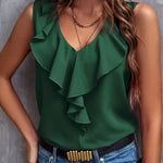 Nadorine Chic Ruffled Collar V-neck Top