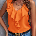 Nadorine Chic Ruffled Collar V-neck Top