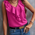 Nadorine Chic Ruffled Collar V-neck Top