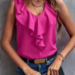 Nadorine Chic Ruffled Collar V-neck Top