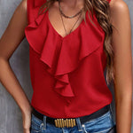 Nadorine Chic Ruffled Collar V-neck Top