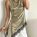 Fashion Asymmetrical Lace-trimmed Slit Hem Sleeveless Vest