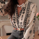 Nadorine Ethnic Style Printed Lantern Sleeves Blouse for Women Casual Work Office Loose Fit 2026 | Under $40