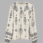 Nadorine Ethnic Style Printed Lantern Sleeves Blouse for Women Casual Work Office Loose Fit 2026 | Under $40