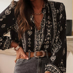 Nadorine Ethnic Style Printed Lantern Sleeves Blouse for Women Casual Work Office Loose Fit 2026 | Under $40