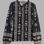 Nadorine Ethnic Style Printed Lantern Sleeves Blouse for Women Casual Work Office Loose Fit 2026 | Under $40