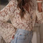 Nadorine Delicate Lace Floral Hollow Out Blouse for Women Casual Boho Summer Vacation 2026 | Under $40