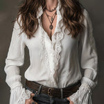 Nadorine Elegant Vintage Lace Trimmed Blouse for Women Elegant Date Night Party 2026 | Under $40