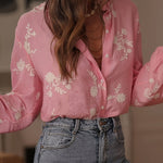 Nadorine Elegant Floral Embroidered Long Sleeve Shirt for Women Casual Boho Summer Vacation 2026 | Under $40