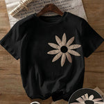 Fashion Contrast Color Flower Embroidery T-shirt