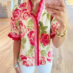 Nadorine Flower Printed Ruffled Trim Blouse for Women Cute Summer Casual 2026 | Under $40