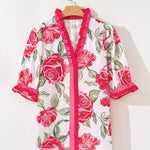 Nadorine Flower Printed Ruffled Trim Blouse for Women Cute Summer Casual 2026 | Under $40