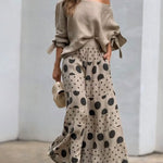Fashion Slant Shoulder Top Polka Dot Print Pants Matching Set