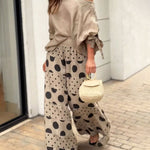 Fashion Slant Shoulder Top Polka Dot Print Pants Matching Set