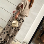 Fashion Slant Shoulder Top Polka Dot Print Pants Matching Set