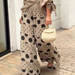 Fashion Slant Shoulder Top Polka Dot Print Pants Matching Set