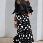 Fashion Slant Shoulder Top Polka Dot Print Pants Matching Set
