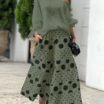 Fashion Slant Shoulder Top Polka Dot Print Pants Matching Set
