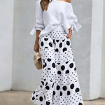 Fashion Slant Shoulder Top Polka Dot Print Pants Matching Set
