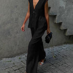 Urban Casual Deep V-neck Tank Top and Wide Legs Pants Set