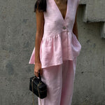 Urban Casual Deep V-neck Tank Top and Wide Legs Pants Set