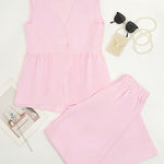Urban Casual Deep V-neck Tank Top and Wide Legs Pants Set