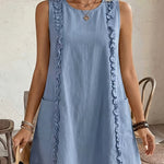 Nadorine Women's 2026 Summer Cute Ruffle Trim Sleeveless Mini Vest Dress with Pockets Casual Beach Sundress