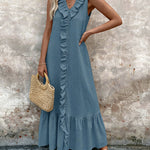 Nadorine Casual Sleeveless V-neck Ruffled Trim A-line Maxi Dress for Women Casual Beach Vacation Summer 2026