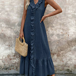 Nadorine Casual Sleeveless V-neck Ruffled Trim A-line Maxi Dress for Women Casual Beach Vacation Summer 2026