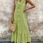 Nadorine Casual Sleeveless V-neck Ruffled Trim A-line Maxi Dress for Women Casual Beach Vacation Summer 2026