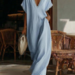 Nadorine Women's 2026 Summer Deep V Neck Maxi Dress Loose Casual Flowy Long Sundress Vacation Beach Resort