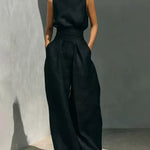 Elegant Minimalist Sleeveless High Neck Top Pants Set