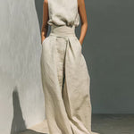 Elegant Minimalist Sleeveless High Neck Top Pants Set