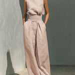 Elegant Minimalist Sleeveless High Neck Top Pants Set