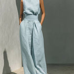 Elegant Minimalist Sleeveless High Neck Top Pants Set