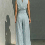 Elegant Minimalist Sleeveless High Neck Top Pants Set