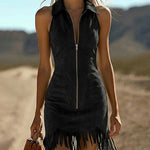 Nadorine Women's 2026 Summer Sleeveless Bodycon Tassel Fringe Mini Dress Slim Fit Going Out Party Night Club