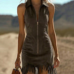 Nadorine Women's 2026 Summer Sleeveless Bodycon Tassel Fringe Mini Dress Slim Fit Going Out Party Night Club