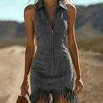 Nadorine Women's 2026 Summer Sleeveless Bodycon Tassel Fringe Mini Dress Slim Fit Going Out Party Night Club