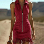 Nadorine Women's 2026 Summer Sleeveless Bodycon Tassel Fringe Mini Dress Slim Fit Going Out Party Night Club