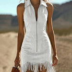 Nadorine Women's 2026 Summer Sleeveless Bodycon Tassel Fringe Mini Dress Slim Fit Going Out Party Night Club