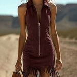Nadorine Women's 2026 Summer Sleeveless Bodycon Tassel Fringe Mini Dress Slim Fit Going Out Party Night Club