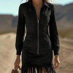 Nadorine Women's 2026 Western Cowgirl Tassel Fringe Shirt Dress Long Sleeve Short Country Concert Festival Outfit
