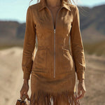 Nadorine Women's 2026 Western Cowgirl Tassel Fringe Shirt Dress Long Sleeve Short Country Concert Festival Outfit