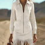 Nadorine Women's 2026 Western Cowgirl Tassel Fringe Shirt Dress Long Sleeve Short Country Concert Festival Outfit