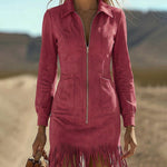 Nadorine Women's 2026 Western Cowgirl Tassel Fringe Shirt Dress Long Sleeve Short Country Concert Festival Outfit