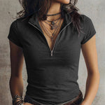 Plain Fashion Slim Fit Zipper Short Sleeve T-Shirt