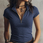 Plain Fashion Slim Fit Zipper Short Sleeve T-Shirt